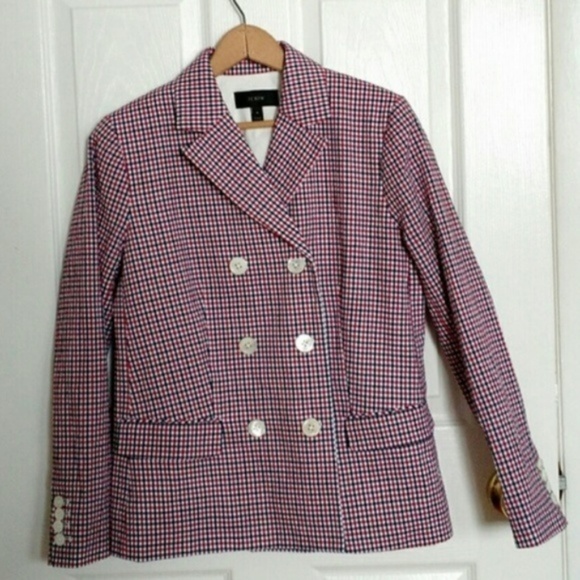J Crew Double-Breasted Blazer in Red Tattersall 4 - Picture 5 of 8